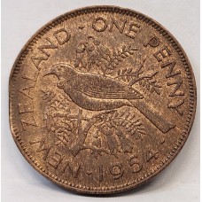 NEW ZEALAND 1954 . ONE 1 PENNY . ERROR . CLIPPED BITTEN EDGE